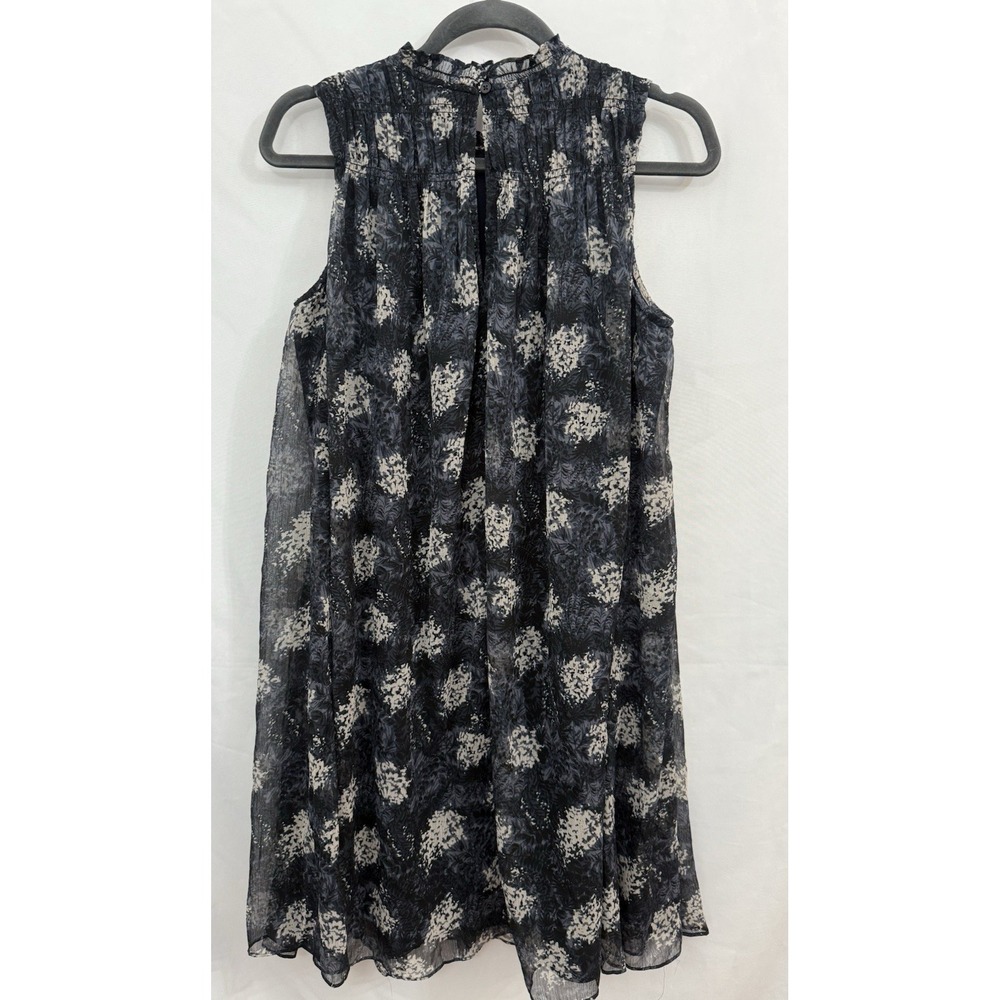 Joie Baltic Print Navy FLoral Chiffon Sleeveless Sheer Mini Dress Womens Size S - Picture 2 of 10